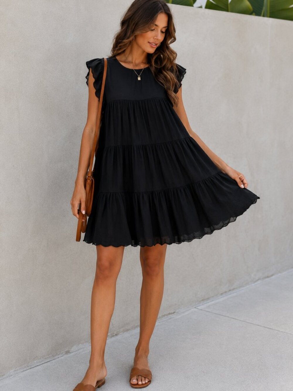 Wilfred by Aritzia Black Tiered Modal Dress Size XL